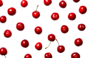 Fresh red cherries scattered on a transparent background png