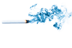 Blue smoke curling from a lit cigarette on a transparent background png