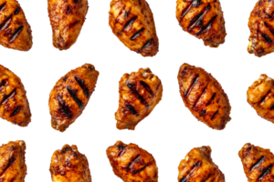 Grilled chicken wings arranged on a transparent background png