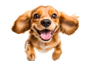 Happy dog jumping with joy in a playful mood on a bright day png