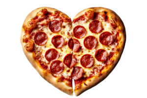 Heart shaped pizza with pepperoni on a transparent background png