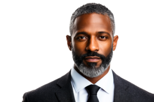 Confident man in formal attire with a beard and gray hair png