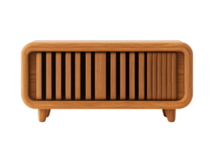 Modern wooden storage cabinet with slatted design for any room png