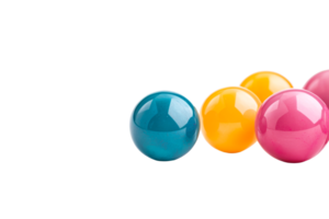 Colorful transparent balls scattered on a clean surface png