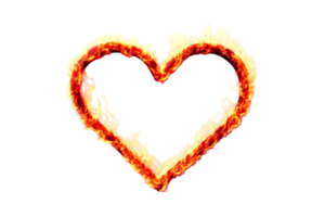 Fire heart shape with flames on transparent background png