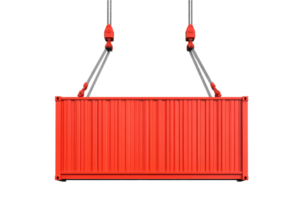 Heavy red shipping container being lifted for cargo transport png