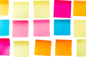 Colorful sticky notes arranged in a grid on a transparent background png