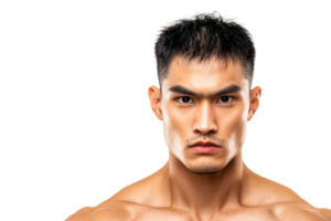 Young man with focused expression against a transparent background png