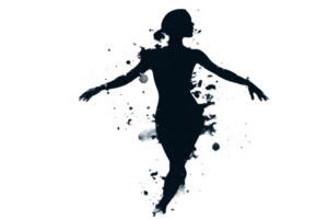 Dancer silhouette with ink splashes on a transparent background png
