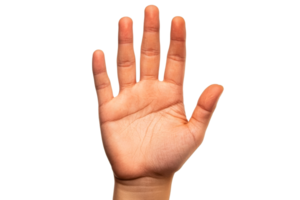Hand gesture displayed with open palm on a transparent background png