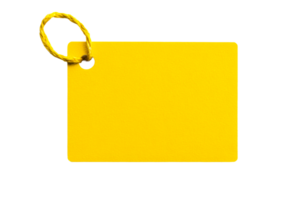Bright yellow tag with rope loop for labeling or pricing items png