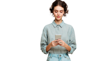Woman with smartphone on a transparent background png