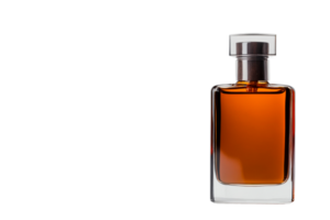Amber liquid in an elegant glass perfume bottle png