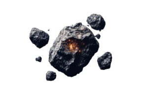 Asteroid with glowing particles floating in space png