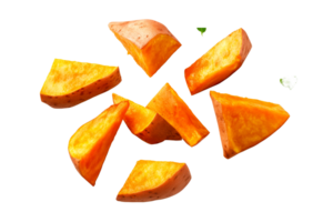Fresh cut sweet potato wedges on a transparent background png
