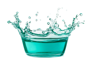 Water splash creating dynamic droplets in a bowl png