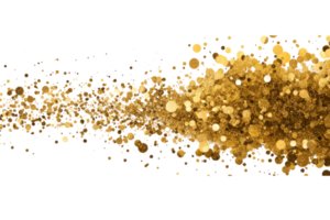 Golden particles sparkling in a dynamic flow on transparent background png