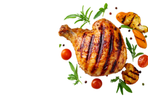 Grilled chicken thigh with herbs and veggies, transparent bg png
