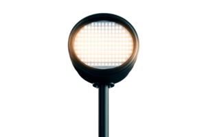 Bright round LED light on a pole with a transparent background png