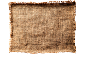 Rustic burlap fabric with frayed edges on transparent background png