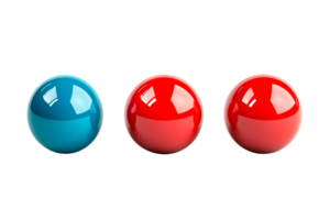 Three glossy balls in blue and red colors with smooth surfaces png