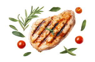 Grilled chicken breast garnished with fresh herbs and tomatoes png