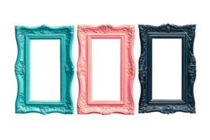 Decorative frames in three vibrant colors for wall display png