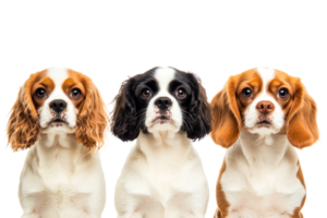 Three expressive dogs with different fur patterns and colors png