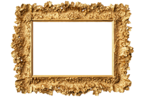 Gold frame with intricate leaf patterns, transparent background png