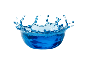 Splash of water in a bowl creating dynamic patterns in blue png