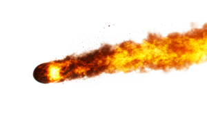 Fiery meteor streaking across space with a bright tail, cut out transparent png