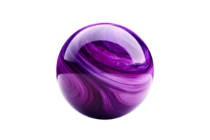 Glassy ball with purple pattern and highlight in center, cut out transparent png