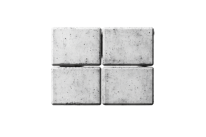 Four square concrete blocks arranged, abstract texture, cut out transparent png