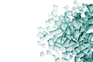Broken glass with sharp shards on black background, cut out transparent png