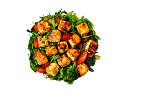 Grilled paneer salad with broccoli and arugula, cut out transparent png