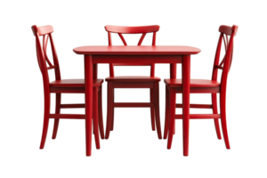 Red Wooden Table with Three Chairs, cut out transparent png
