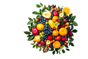 Fruit medley on black backdrop, a burst of color and health, cut out transparent png