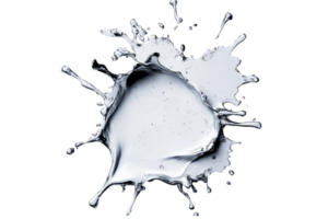 Silver liquid splashing on black background in dynamic motion, cut out transparent png