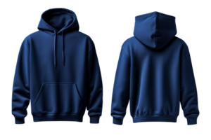 Blue hoodie mockup front and back views, cut out transparent png
