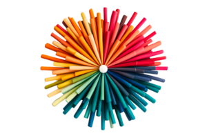 Sticks radiate from center in rainbow array , cut out transparent png