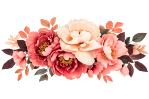 Pastel peony bouquet on black background, botanical arrangement, cut out transparent png