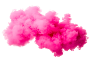 Vibrant pink smoke cloud effect floating in black background, cut out transparent png