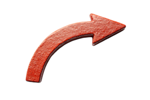 Textured red arrow pointing right with curve, cut out transparent png