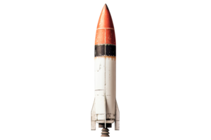Retro missile with red tip isolated on black, cut out transparent png