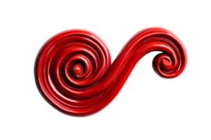 Red glossy spiral shape, decorative element isolated, cut out transparent png