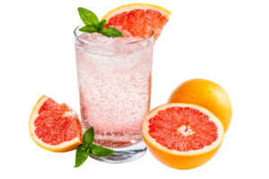 Refreshing pink grapefruit cocktail with mint, isolated, cut out transparent png
