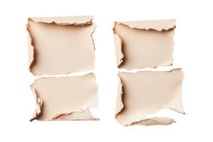 Old torn paper texture background, beige abstract square shape frame, cut out transparent png