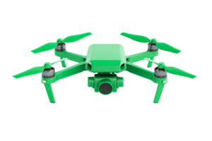 Modern green drone with camera, aerial technology, high quality, cut out transparent png