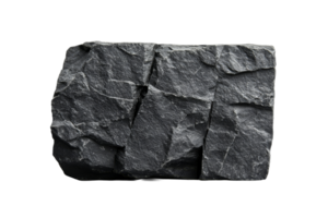 Jagged dark gray rock fragment with rough texture, cut out transparent png