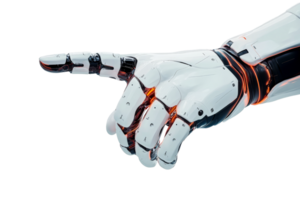 White robotic arm gesturing forward, sci-fi design elements, cut out transparent png